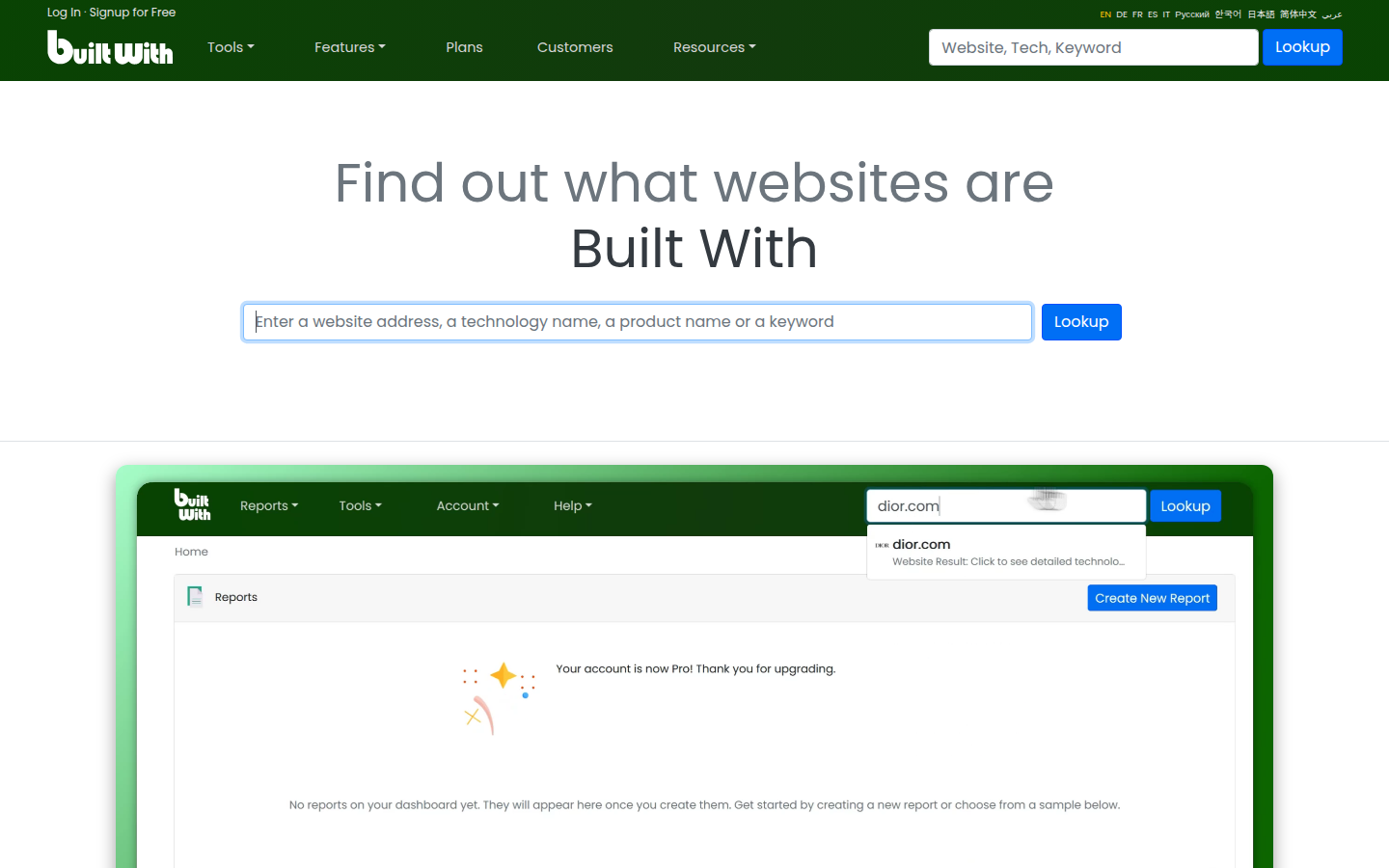 BuiltWith homepage, captured 16 Oct 2026
