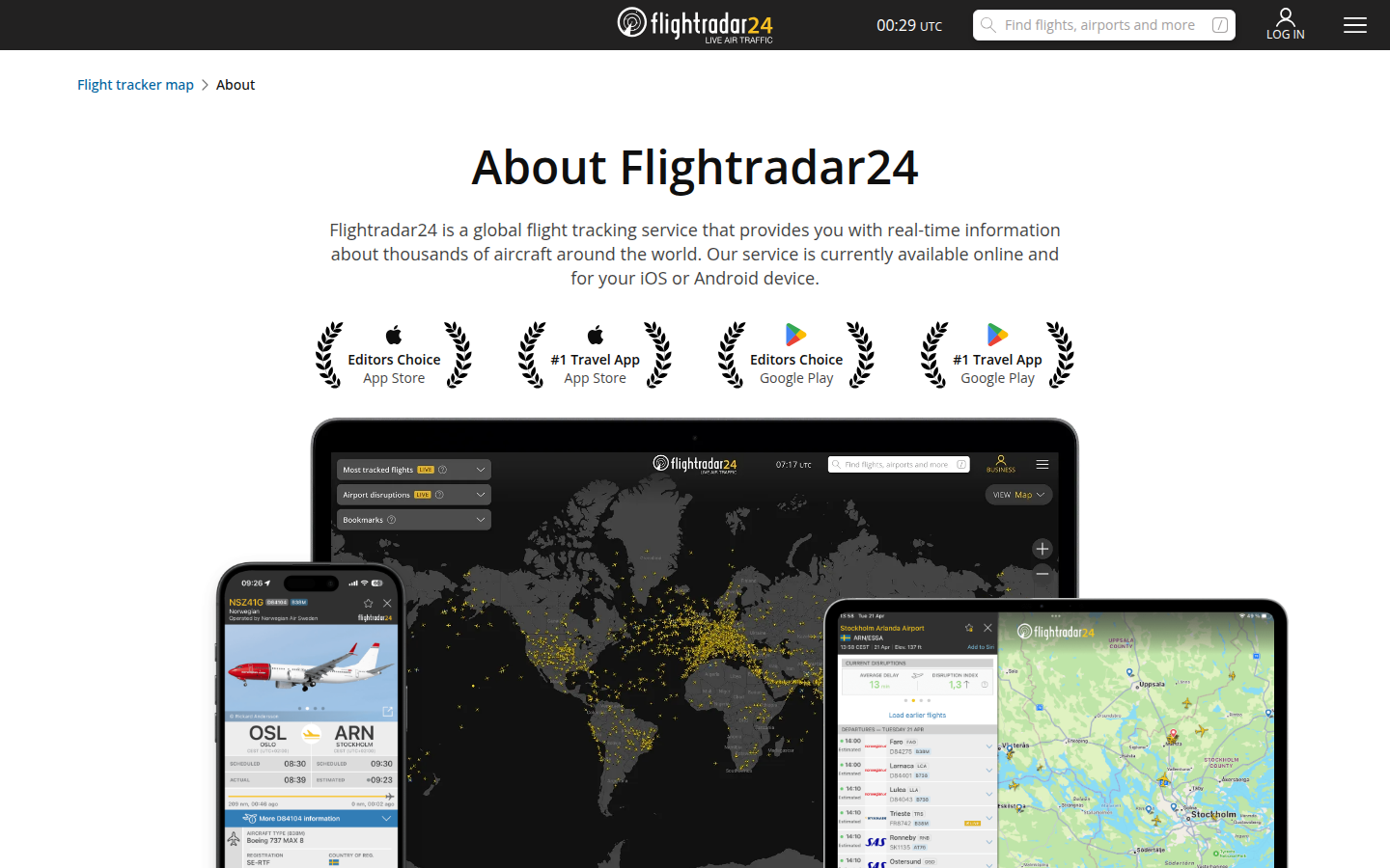 Flightradar24 about, captured 16 Oct 2026