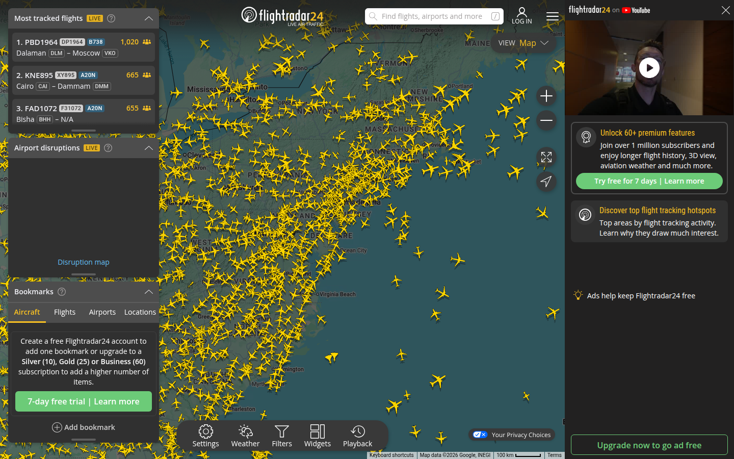 Flightradar24 map, captured 16 Oct 2026