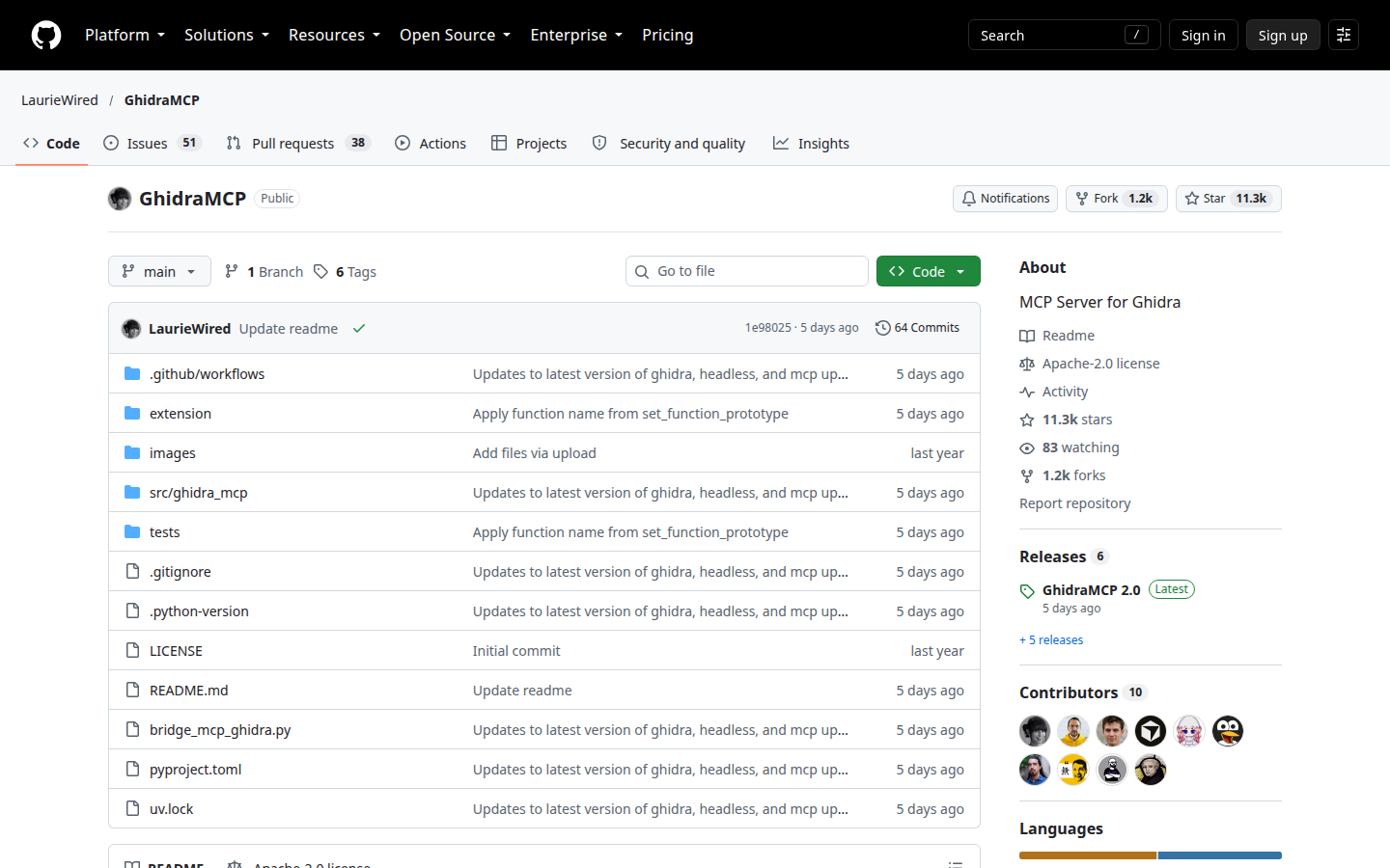 GhidraMCP repository, captured 16 Oct 2026