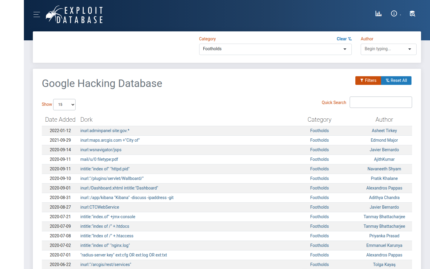 GHDB files category, captured 16 Oct 2026