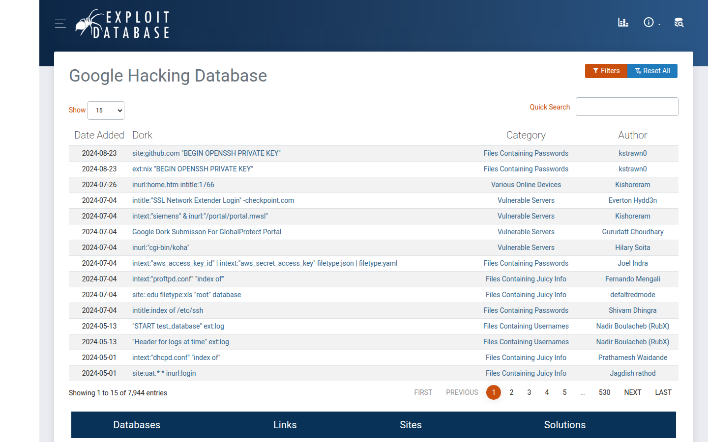Google Hacking Database, captured 16 Oct 2026