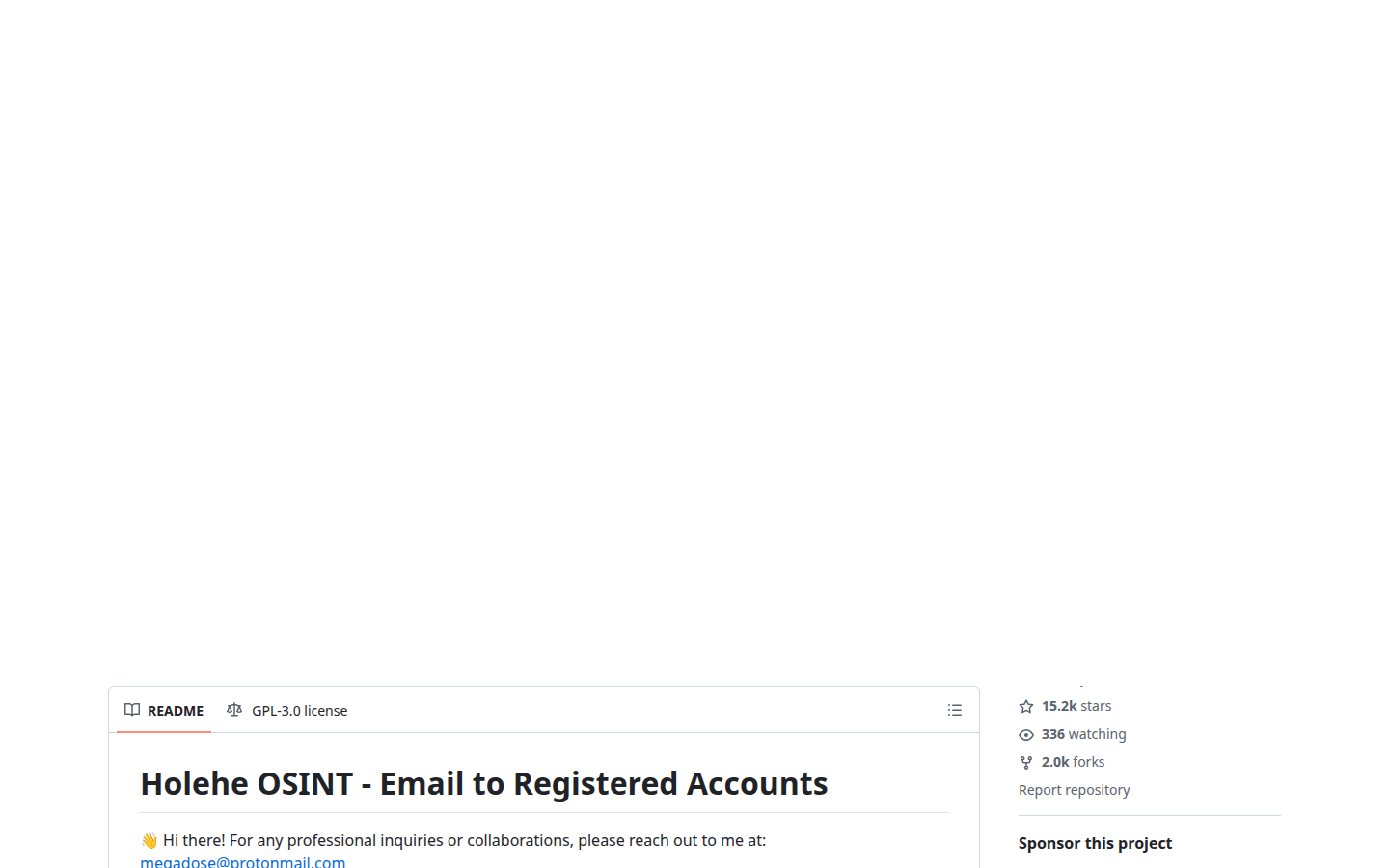 holehe README, captured 16 Oct 2026