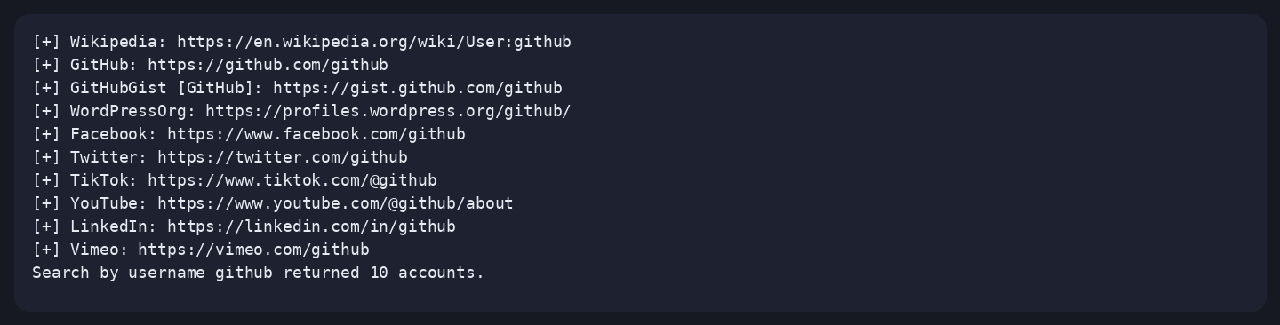 Terminal output of maigret osint-daily-check --top-sites 15, captured 16 Oct 2026