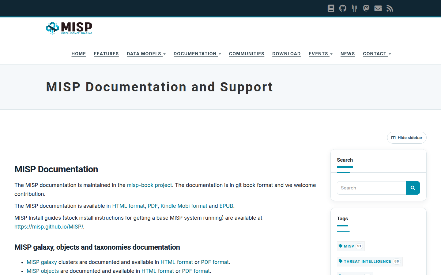 MISP documentation, captured 16 Oct 2026