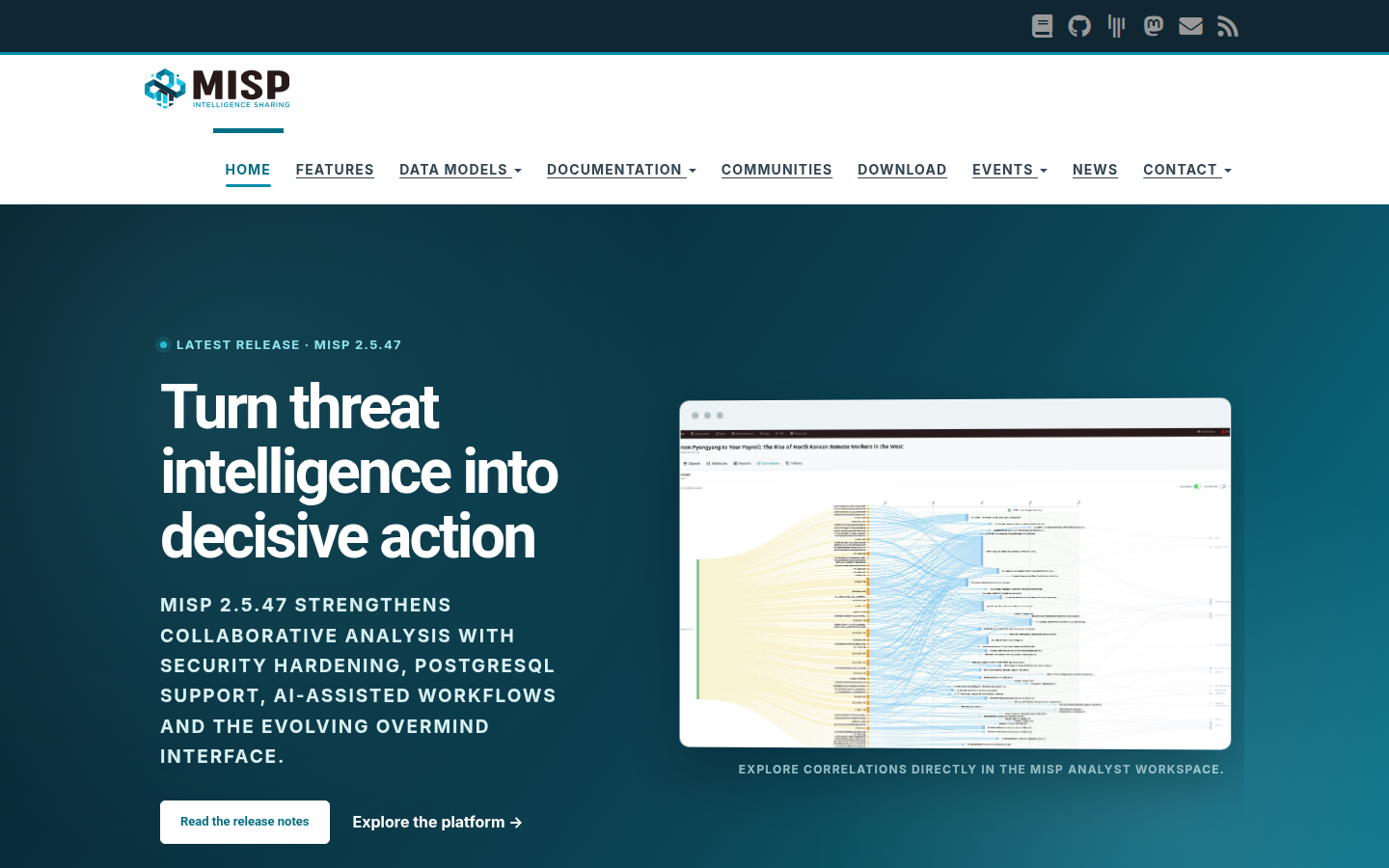 MISP project homepage, captured 16 Oct 2026