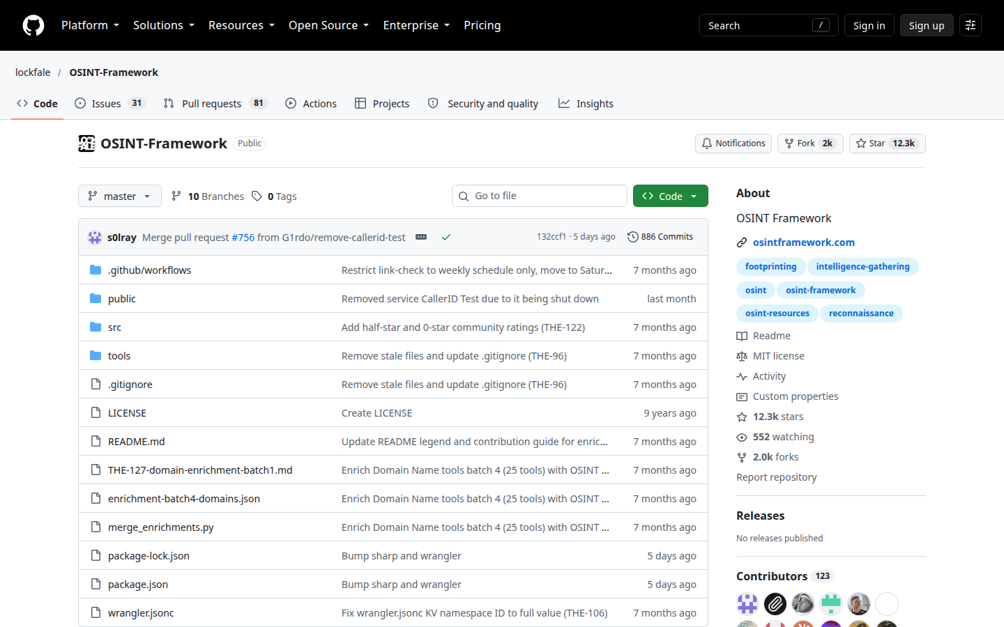 OSINT Framework repository, captured 16 Oct 2026