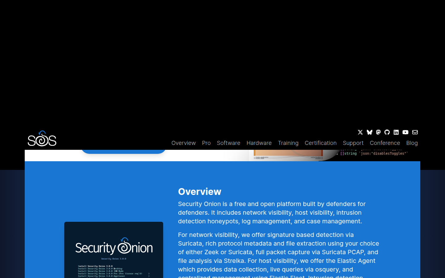 Security Onion software page on 21 Oct 2026, listing version 3.3.0 and the free Suricata, Zeek, and Elastic stack.