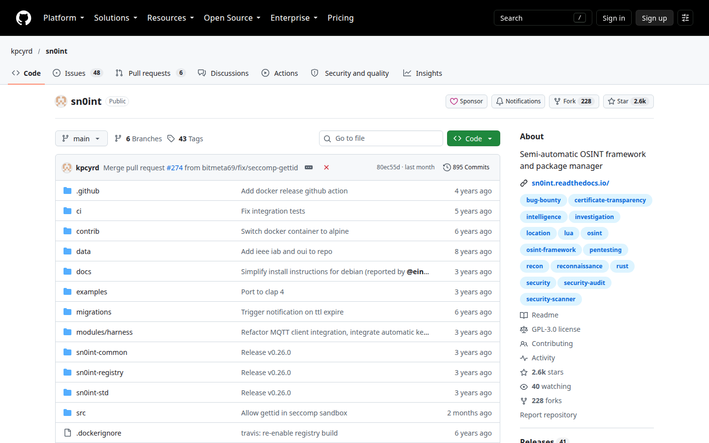 sn0int repository, captured 16 Oct 2026