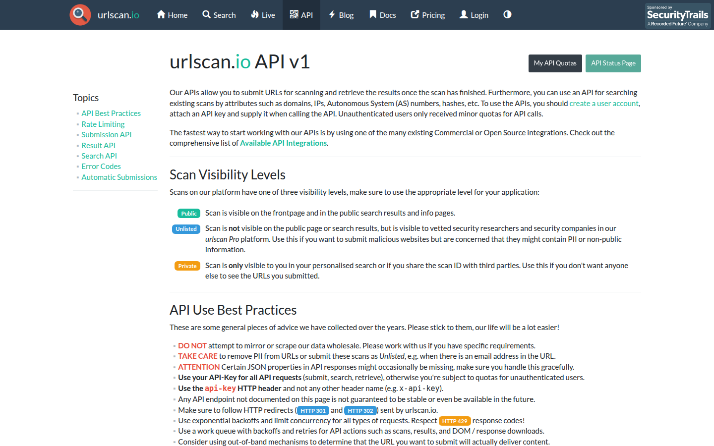 urlscan.io API docs, captured 16 Oct 2026