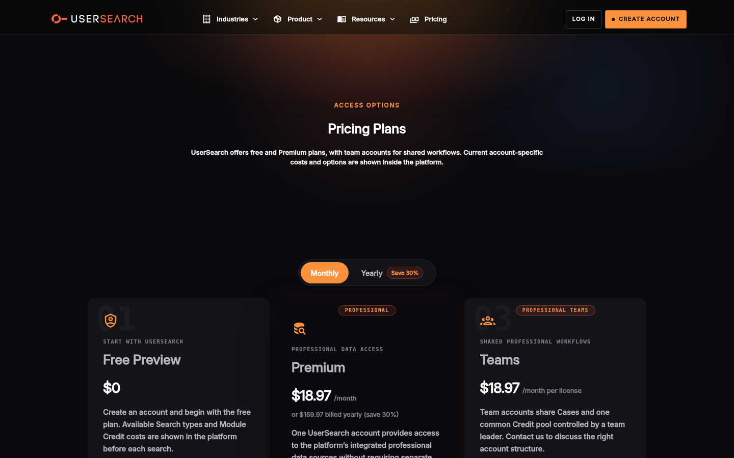 UserSearch pricing, captured 16 Oct 2026