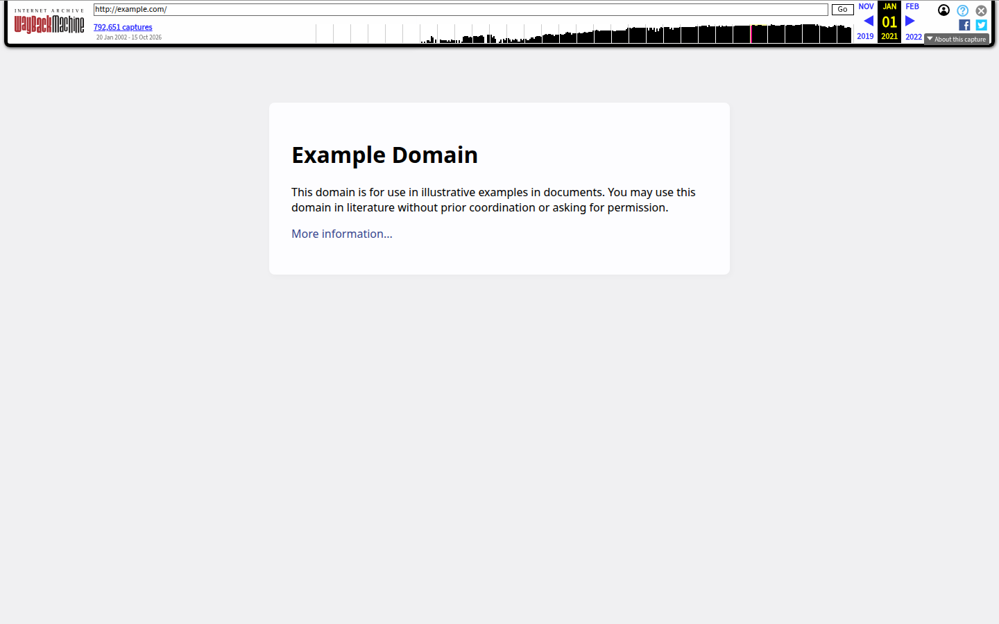 Wayback captures of example.com, captured 16 Oct 2026