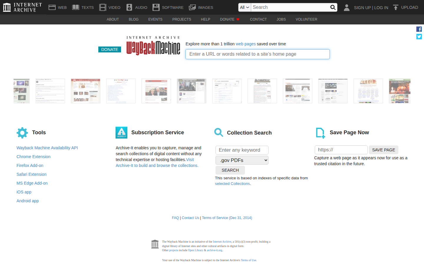 Wayback Machine homepage, captured 16 Oct 2026